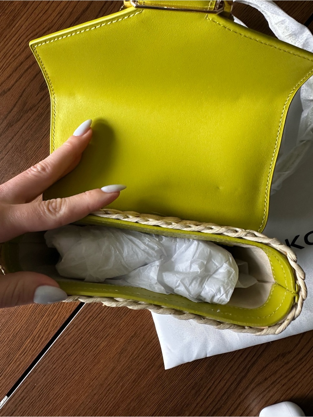 Pinko Lime Green Leather & Woven Shoulder Bag - Picture 8 of 8